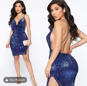 Fashion Nova Sequin Mini Dress Royal Blue Open Back - Small